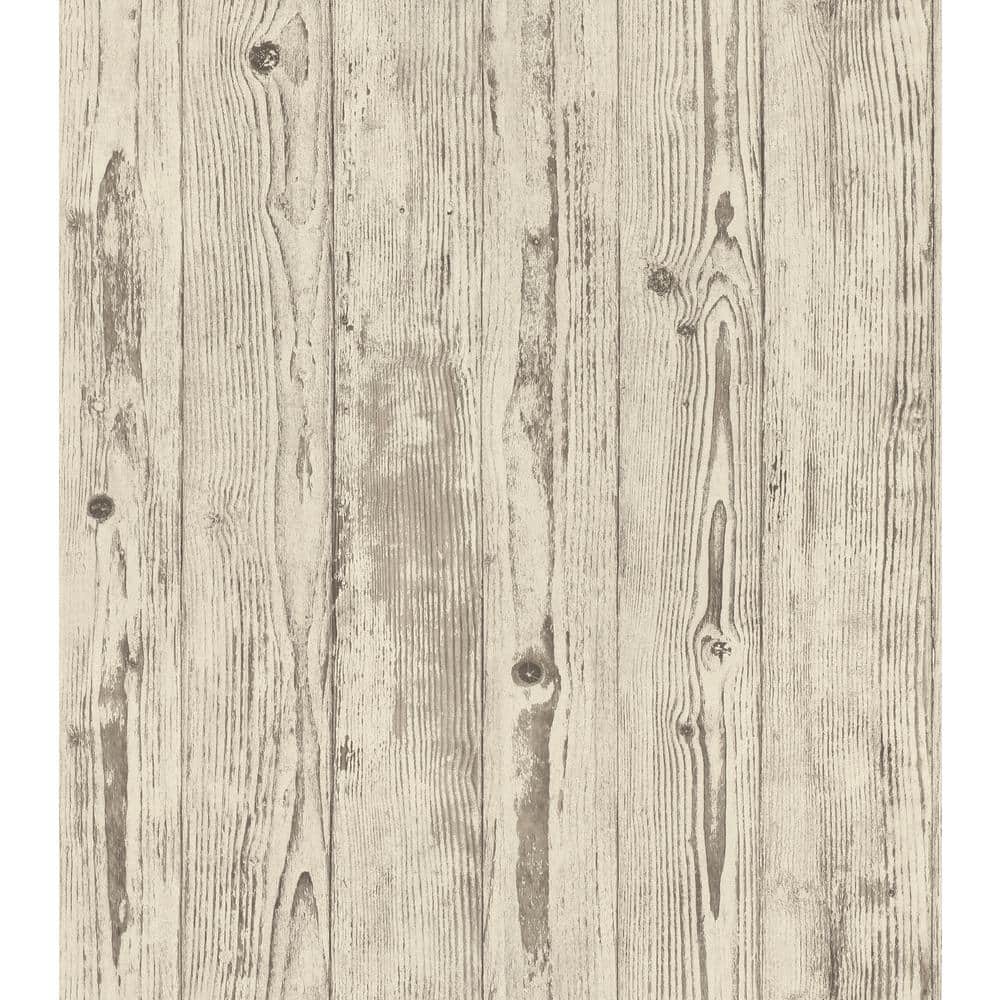 57.8 sq. ft. Albright Ivory Weathered Oak Panels Strippable Wallpaper Cover