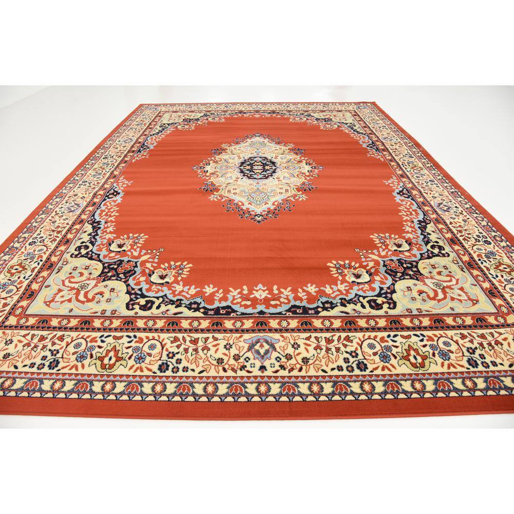 Handmade Rectangular Terracotta Medallion Stain-Resistant Rug, 10x13 ft