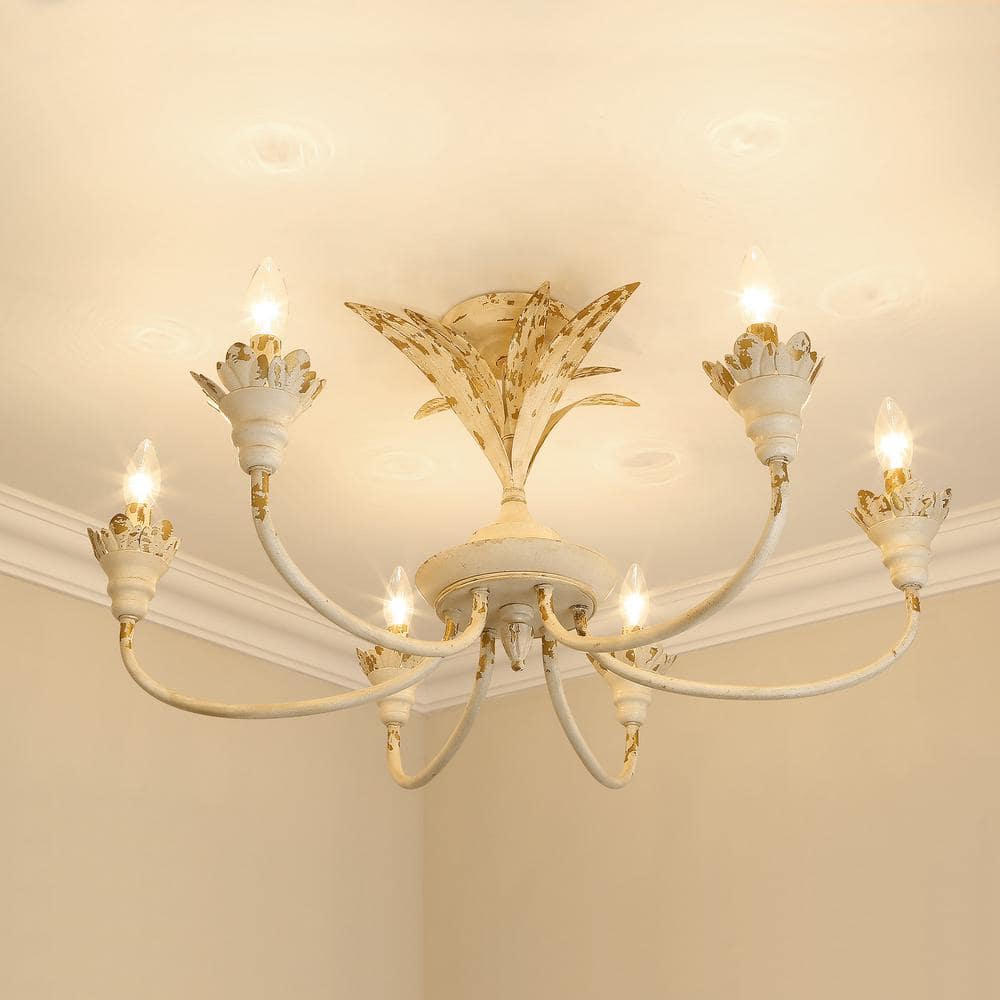 Lillianne Antique Ivory 6-Light Glass Semi-Flush Mount