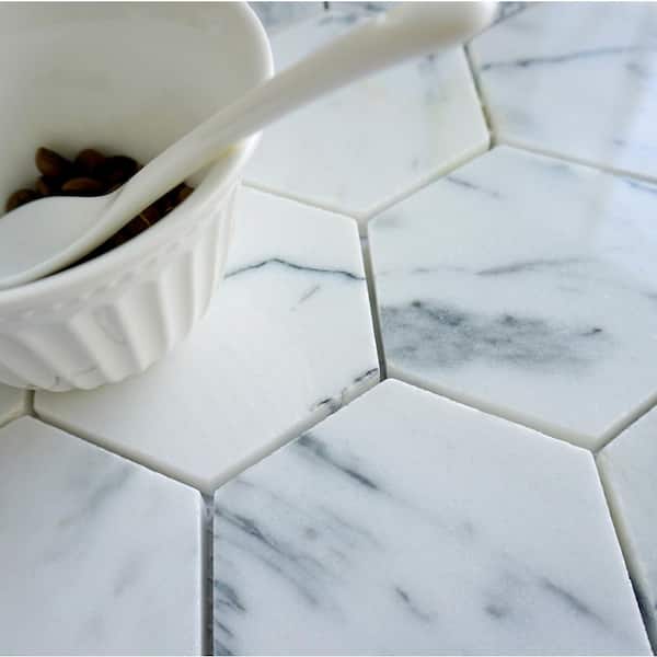 Mosa♡ Floral Grey & Star Etched Stone Mosaic Tile | Flower