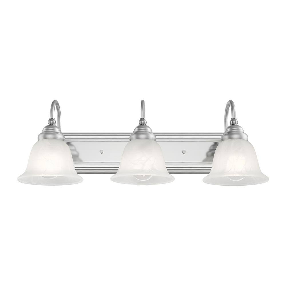 Brushed Nickel and Chrome 3-Light Vanity with Alabaster Glass
