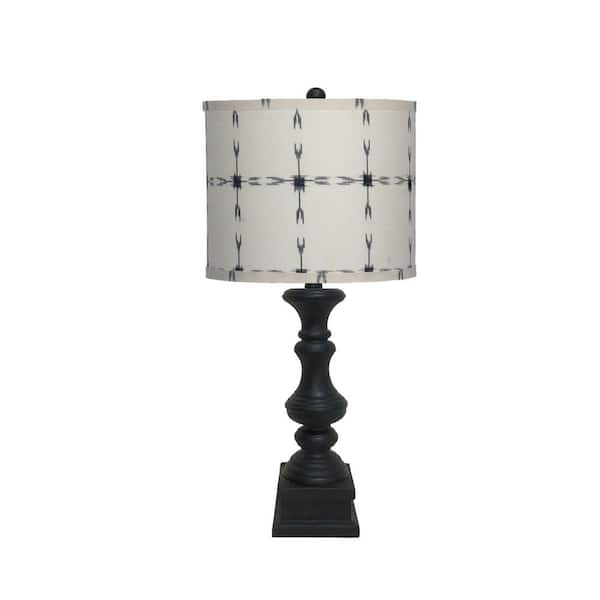 HomeRoots 29 in. Distressed Black Beige Tribal Arrow Line Shade Table Lamp