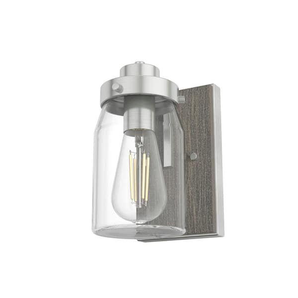 Hunter Devon Park 1-Light Brushed Nickel Wall Sconce with Clear Glass Shade Bathroom Light
