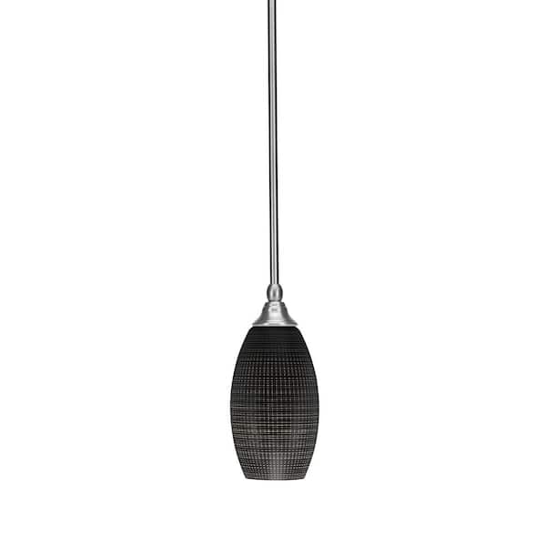 Unbranded Sparta 1-Light Brushed Nickel Stem Mini Pendant Light with Black Matrix Glass Shade