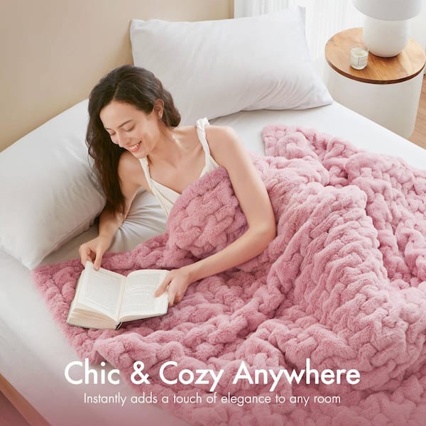 Madison Park Ruched Fur Pink Polyester Throw Blanket MP50-8803