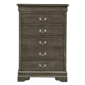 Louis Phillipe II 5-Drawer Gray Chest of Drawers (48 in. H x 31 in. W x 16 in. D)