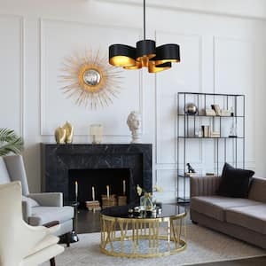 Luckummin 5-Light Black Chandelier with Antique Gold Foil Accents and No Bulbs Included
