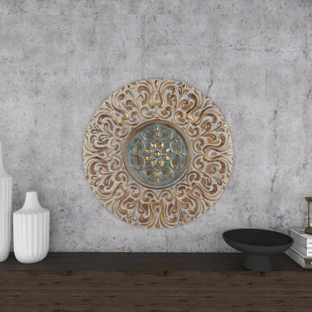 Gold and Silver Embossed Metal Floral Wall Plate Decor