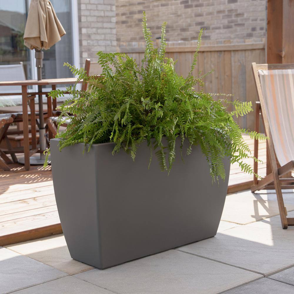 Graphite Grey Contemporary 36" Trough Resin Planter with Self-Watering Feature