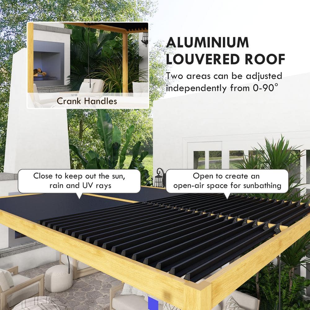 13 Ft. W x 10 Ft. D Aluminum Pergola with Adjustable Canopy