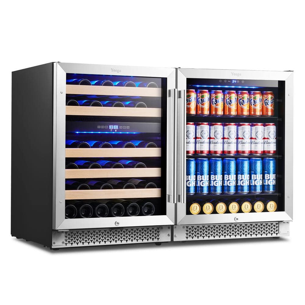 Yeego 48 in. Triple Zone 46Wine Bottles 140Cans Beverage and Wine