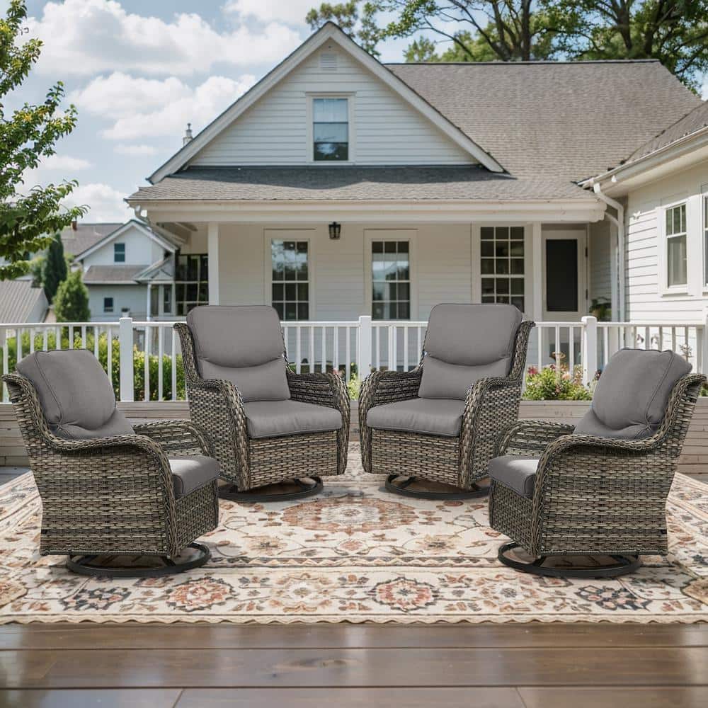 Crescent Gray Wicker PE Rattan Outdoor Swivel Rocker Patio Chairs with Olefin Gray Cushions (4-Pack) price history on PriceWatchPro