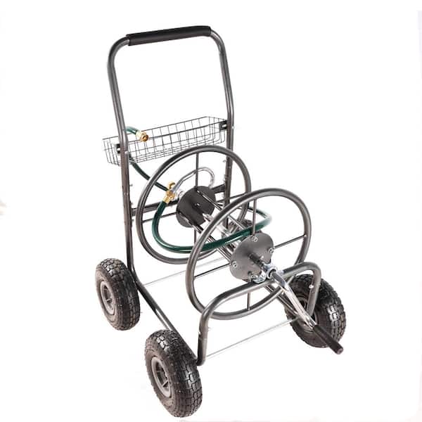 Unbranded - 2 cu. ft. Metal Garden Cart - 4 Wheels Portable Garden Hose Reel Cart with Storage Basket