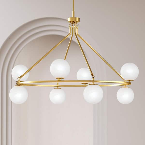Maxax 8-Light 40 in. Brass Modern Globe Dimmable Chandeliers Dining Room Kitchen Ceiling Lights Foyer Bedroom Lighting