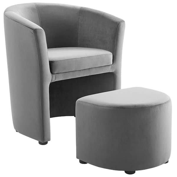 Divulge Performance Gray Velvet Arm Chair and Ottoman Set