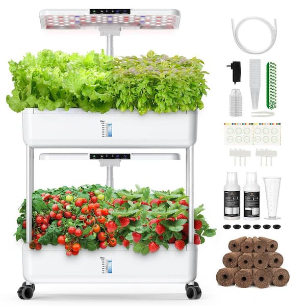 44 Pods Hydroponic Growing System Garden w/ LED Grow Light, 20L Double-Layer Hydrophonic Planter for Vegetable Fruit