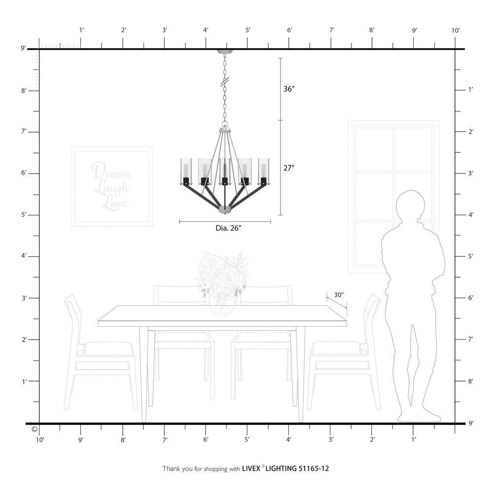 Satin Brass and Bronze 5-Light Mid-Century Modern Chandelier