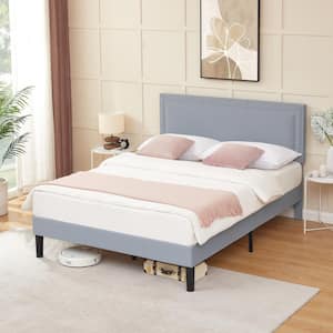 Upholstered Bed Gray Metal Frame Queen Platform Bed with Adjustable Headboard No Box Spring Needed Bed Frame