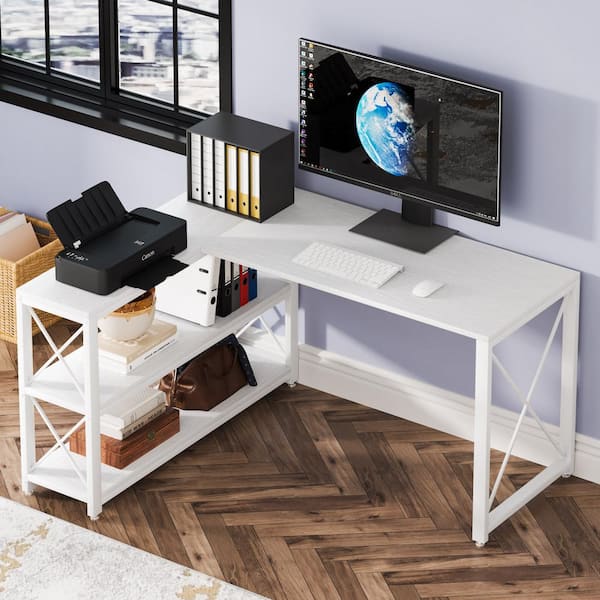 Homcom Corner Desk, Triangle Computer Desk With Drawer And Storage Shelves  For Small Spaces, Home Office Workstation For Living Room, Bedroom, White :  Target