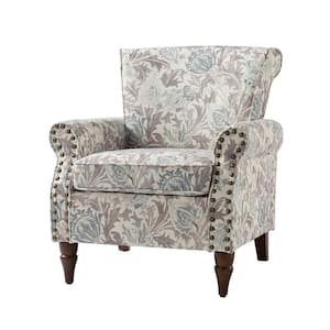 Auria Contemporary Grey Polyester Armchair with Nailhead Trim and Turned Legs