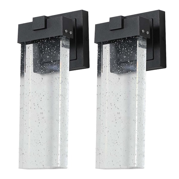 EKIEUDL 12.2 in. Black Dust to Dawn Light Sense Outdoor Hardwired Cylinder Sconce with Integrated LED (2-Pack)
