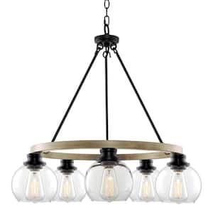 Elwood 60-Watt 5-Light Black Farmhouse Chandelier with Clear Shade, No Bulb Included