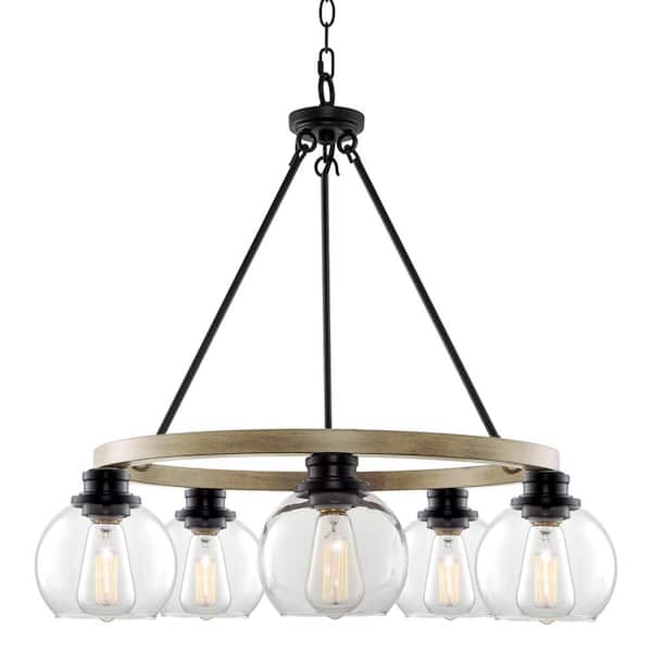 Kira Home Elwood 60-Watt 5-Light Black Farmhouse Chandelier with Clear Shade, No Bulb Included