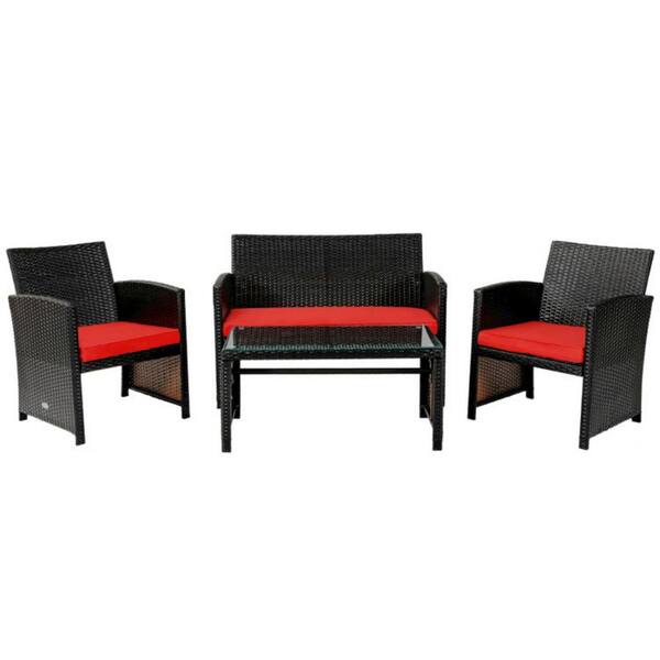 Clihome 4Piece Wicker Patio Conversation Set Rattan Furniture Set with