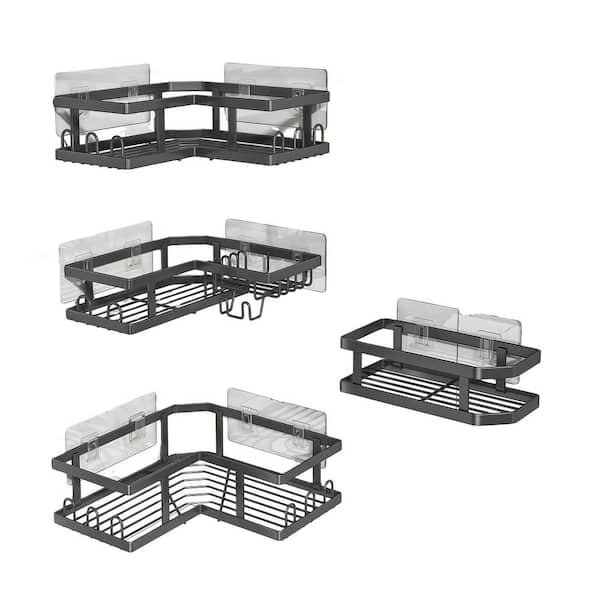 4 Pack Stainless Steel Shower Caddy Corner with Soap Holder, No Drilling Shower Shelves-Rustproof for Dorm in Black