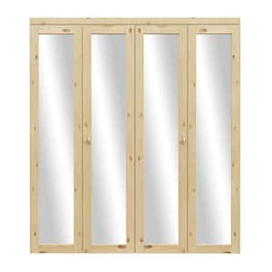 72 in. x 80 in. 1-Lite Solid Core Unfinished Pine Wood Mirrored Glass Interior Closet Bi-Fold Door with Hardware