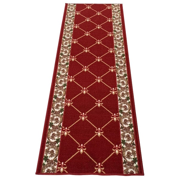 PLAYA RUG Fleur De Lis French Red 31 in. W x 27 ft. L Runner Rug/Stair Runner 70.2 sq. ft.