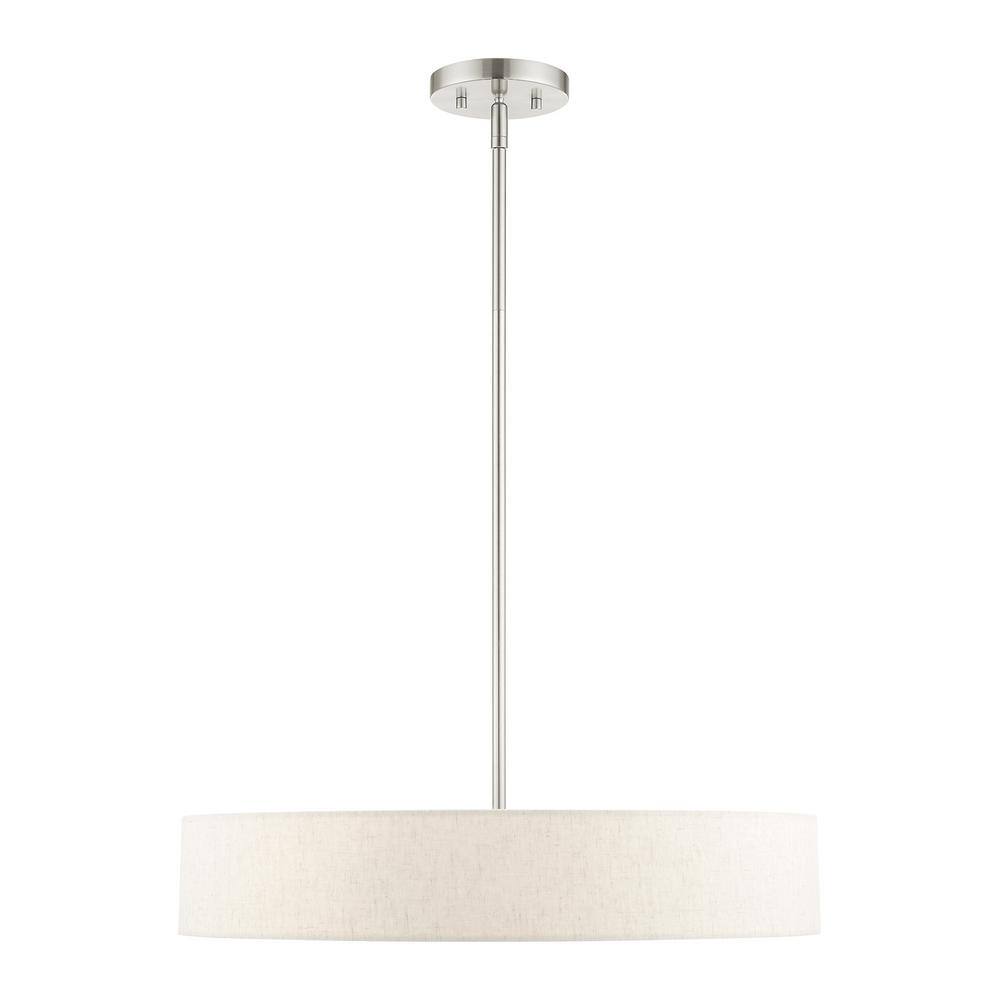 Sophisticated Brushed Nickel 4-Light Drum Pendant with Oatmeal Shade