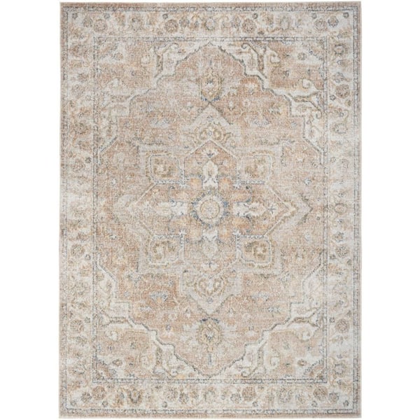 Astra Machine Washable Beige 5 ft. x 7 ft. Distressed Traditional Area Rug