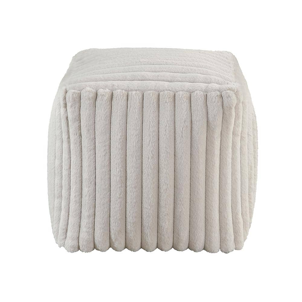 Lazzara Mira Off-White Corduroy Fabric Square Pouf P31001 - The Home Depot