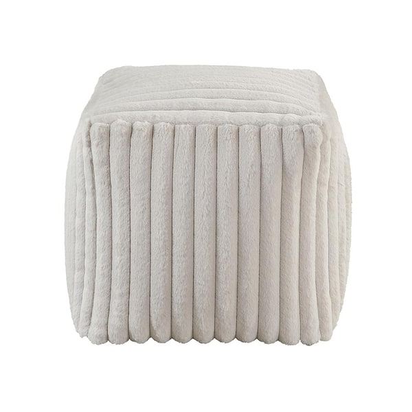 Lazzara Mira Off-White Corduroy Fabric Square Pouf
