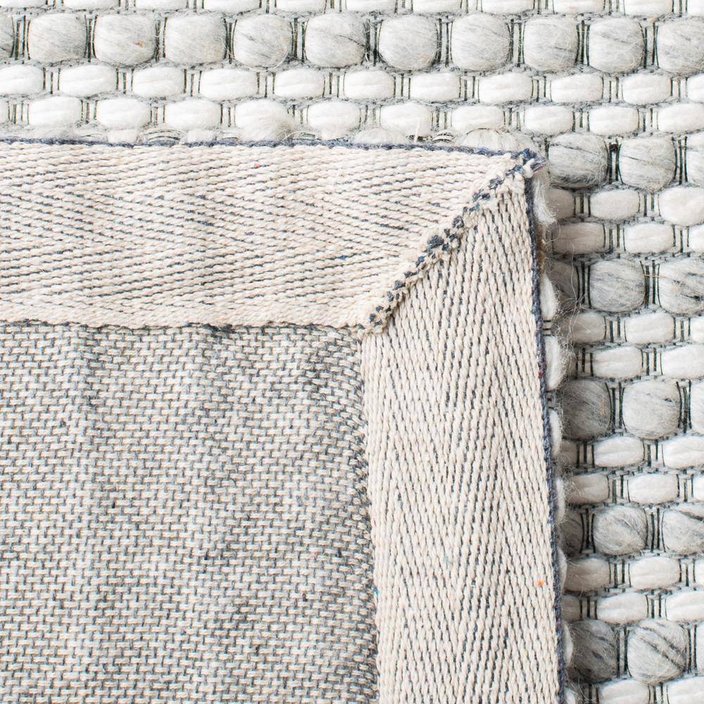 Handmade Light Grey and Ivory Wool Striped 10' x 14' Area Rug