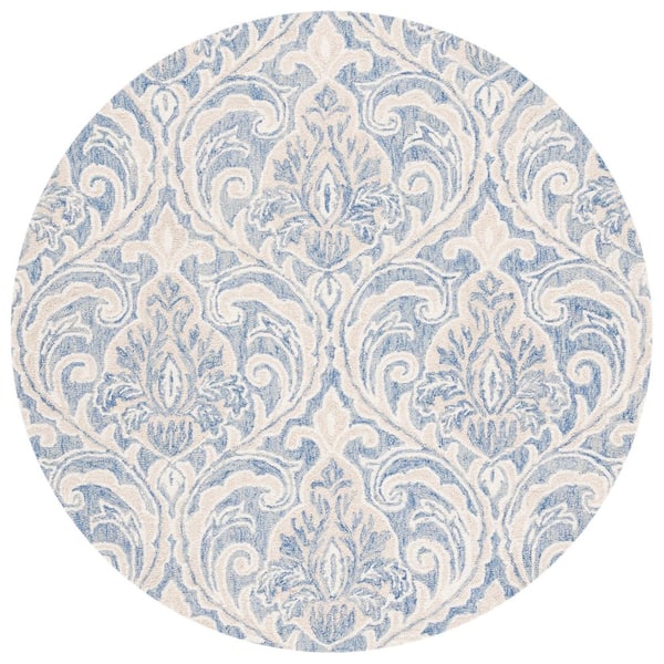 SAFAVIEH Micro-Loop Blue/Ivory 5 ft. x 5 ft. Trellis Medallion Round Area Rug
