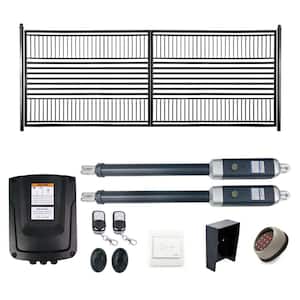 14 ft. x 6 ft. Automated Steel Barcelona Dual Swing Black Steel Driveway Gate and Gate Opener Kit ETL Listed Fence Gate