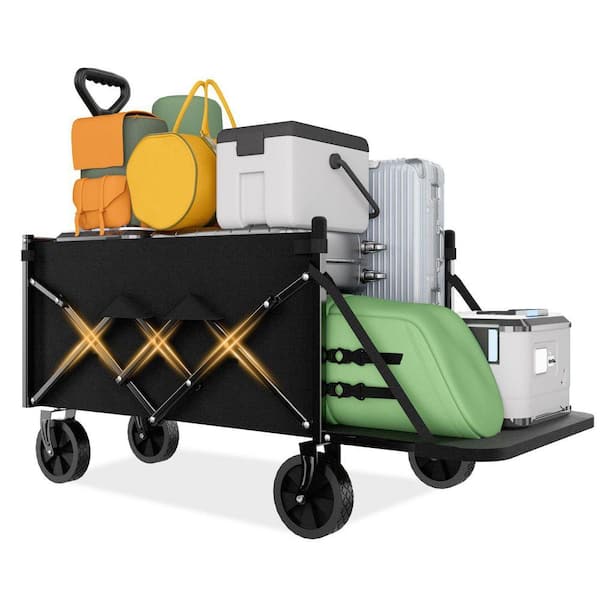 330 lb Capacity 130L Collapsible Wagon with Extendable Tailgate, All-Terrain Wheels and Cup Holders for Camping,Garden