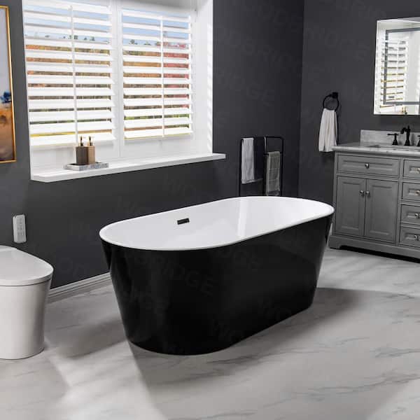 Piscataway 67 in. Acrylic FlatBottom Double Ended Bathtub with Matte Black Overflow and Drain Included in Black