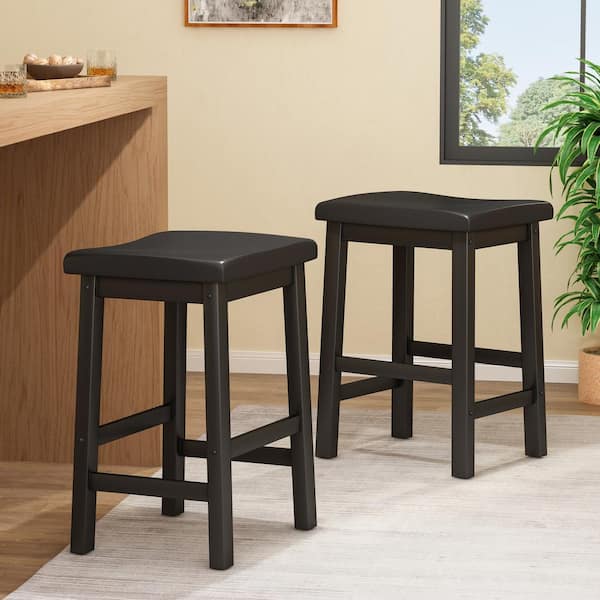 Noble House Pomeroy 24 in. Walnut/Black Saddle Bench
