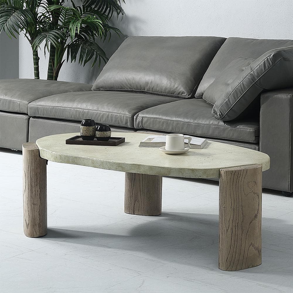 47'' Weathered Gray and Oak Oval Coffee Table
