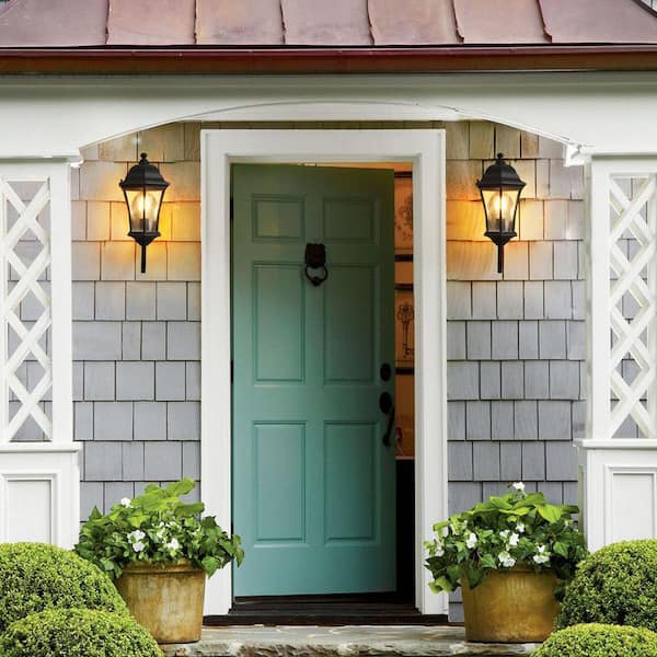 20 in.2-Pack Black NoMotion Sensing Dusk to Dawn Outdoor Hardwired Wall Lantern Scone Clear Glass with No Bulbs Included