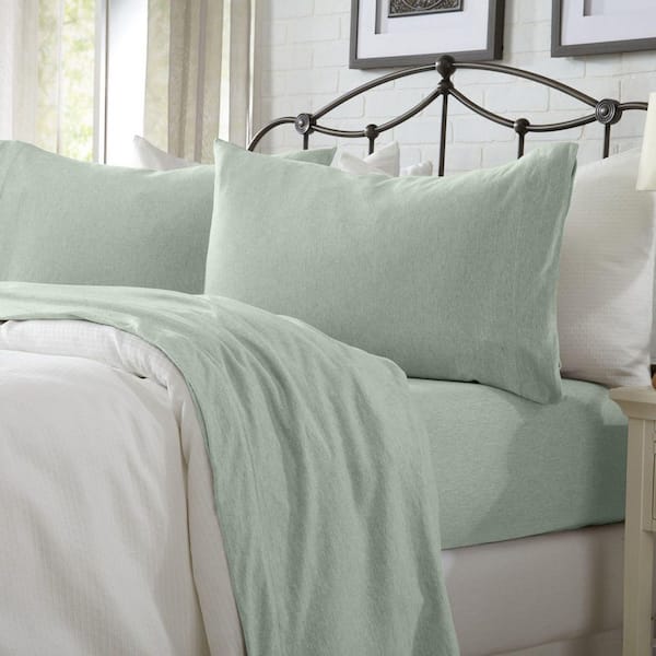 FRESHFOLDS 3-Piece Green Solid Jersey Knit Cotton Jersey Twin Deep Pocket Sheet Set