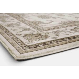 Pisa Bone 8 ft. Round Traditional Oriental Floral Scroll Area Rug