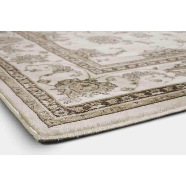Pisa Bone 5 ft. Round Traditional Oriental Floral Scroll Area Rug