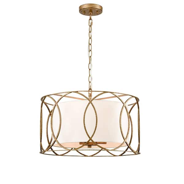 CLAXY 3-Light Brass No Decorative Accents Shaded Circle Chandelier for Dining Room;Foyer with No Bulbs Included