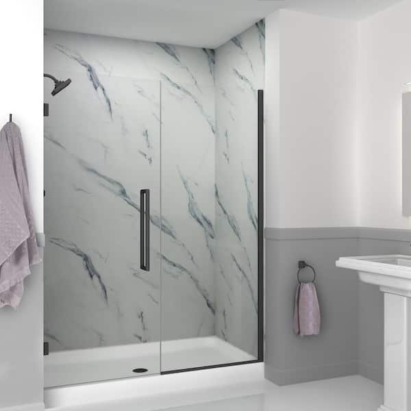 Transolid Elizabeth 61 in. W x 76 in. H Hinged Frameless Shower Door in Matte Black with Clear Glass