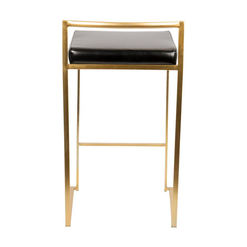Fuji 31" Modern Black Leather & Metal Counter Barstool - Set of 2