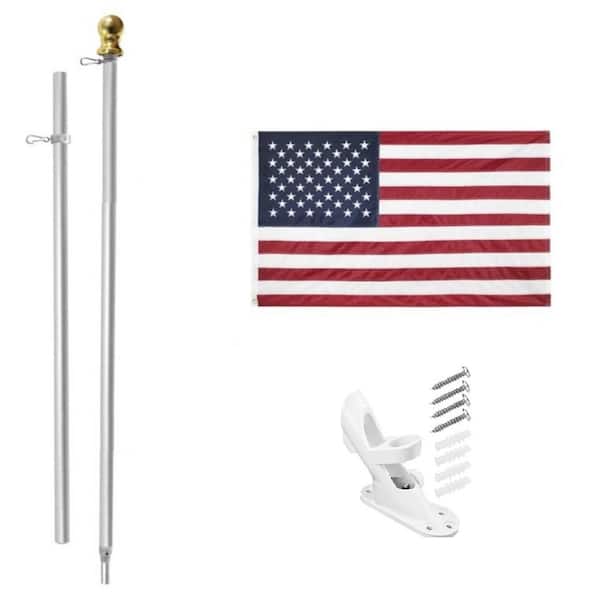 Unbranded Flag Stars 3 ft. x 5 ft. Nylon American Flag 2-Sided House Flag with 2 sections 6 ft. Aluminum Flagpole Kit - Sliver